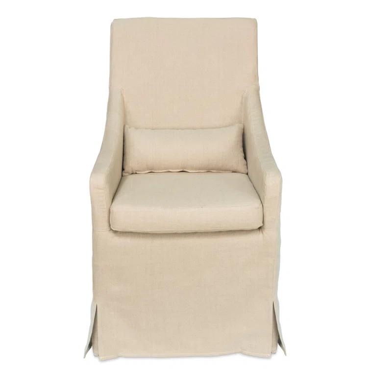Transitional Beige Skirted Arm Chair with Matching Kidney Pillow