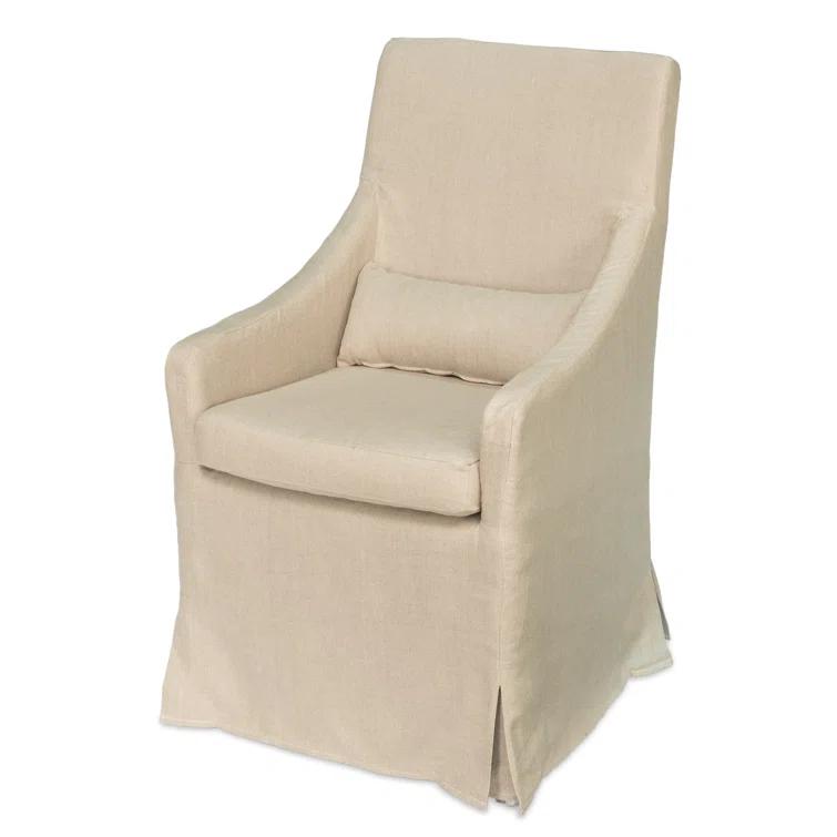 Transitional Beige Skirted Arm Chair with Matching Kidney Pillow