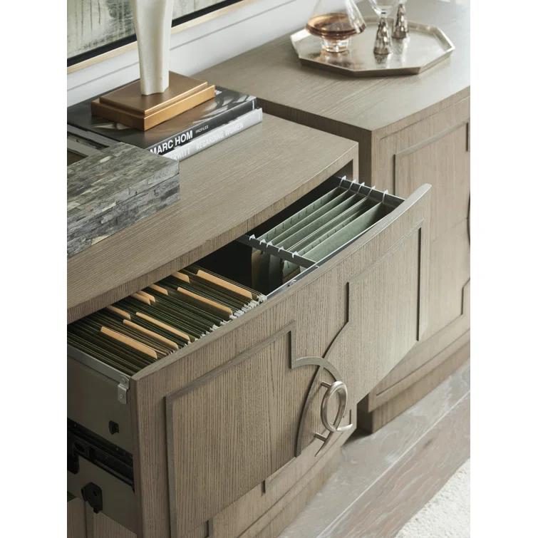 Beige Quartered Ash Veneer Transitional Lockable File Cabinet