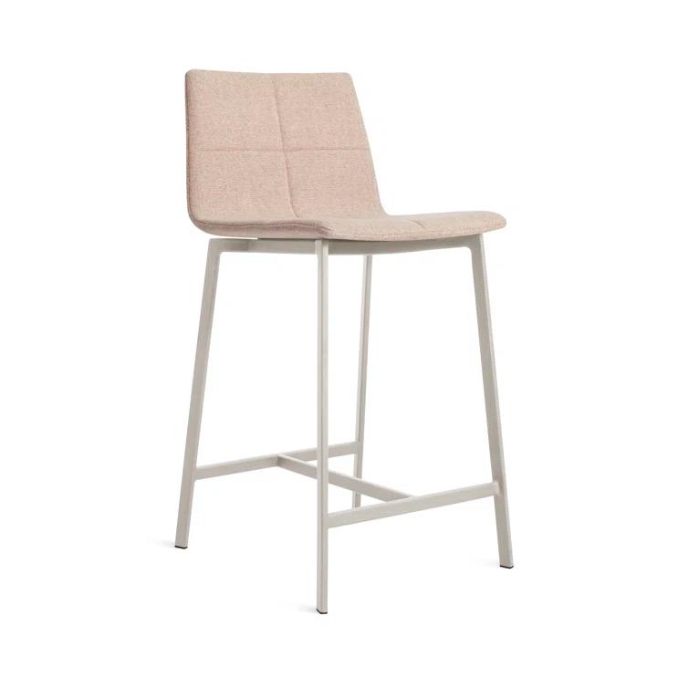 Gunmetal Textured Leather Counter Stool with Black Metal Frame