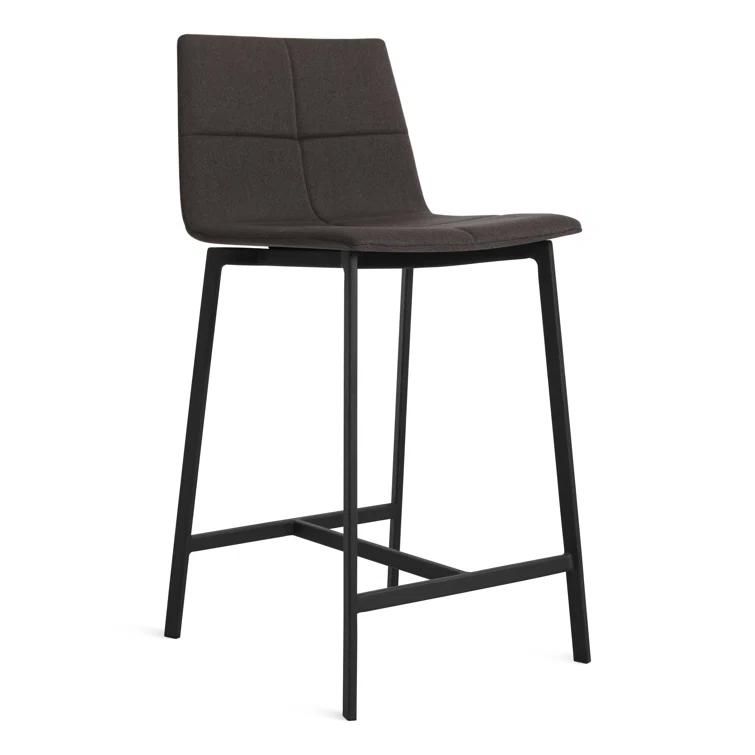 Gunmetal Textured Leather Counter Stool with Black Metal Frame