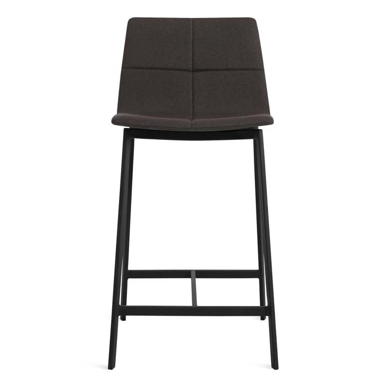 Gunmetal Textured Leather Counter Stool with Black Metal Frame