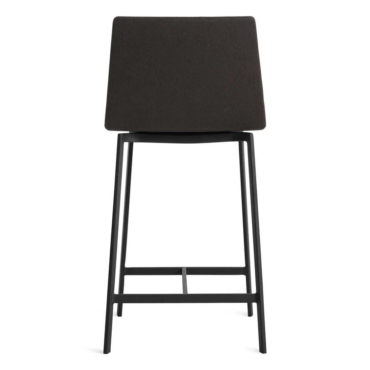 Gunmetal Textured Leather Counter Stool with Black Metal Frame