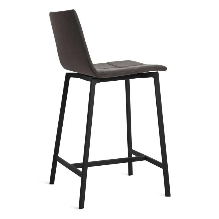 Gunmetal Textured Leather Counter Stool with Black Metal Frame