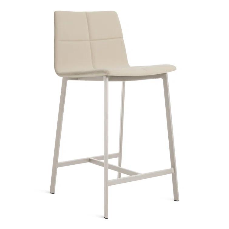 Gunmetal Textured Leather Counter Stool with Black Metal Frame