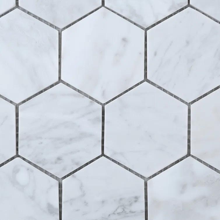 White Carrara 3" x 3" Natural Stone Honeycomb Marble Look Mosaic Wall Tile