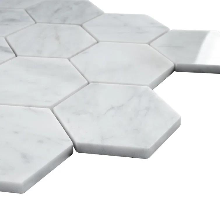 White Carrara 3" x 3" Natural Stone Honeycomb Marble Look Mosaic Wall Tile