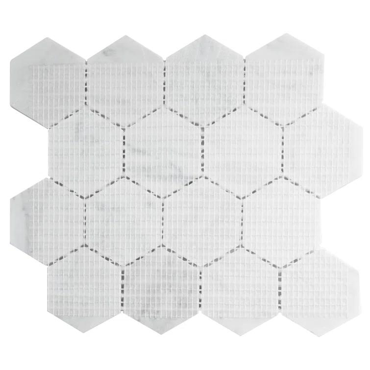 White Carrara 3" x 3" Natural Stone Honeycomb Marble Look Mosaic Wall Tile