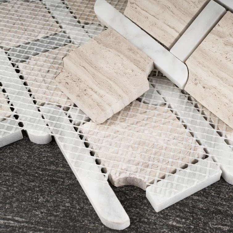 Supreme Tile Wooden Beige 12.01 in. x 12.01 in. Geometric Polished Marble Mosaic Tile