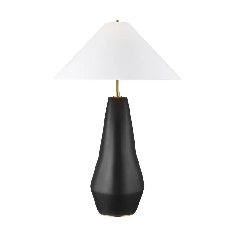 Coal Black Ceramic Table Lamp with White Linen Shade