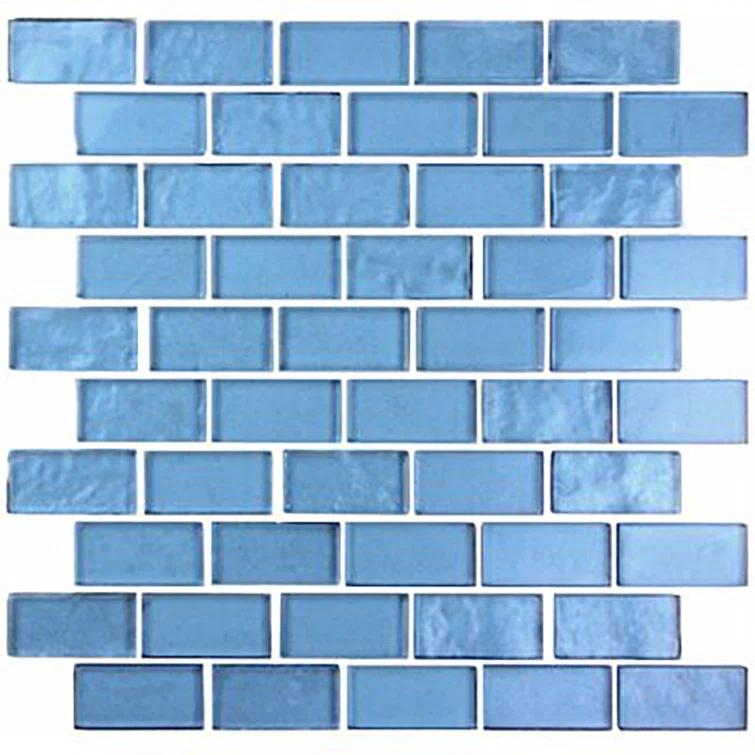 Abolos Landscape 1 in. x 2 in. Translucent Glass Plastic Face Mounted Brick Mosaic Designer Pool Tile
