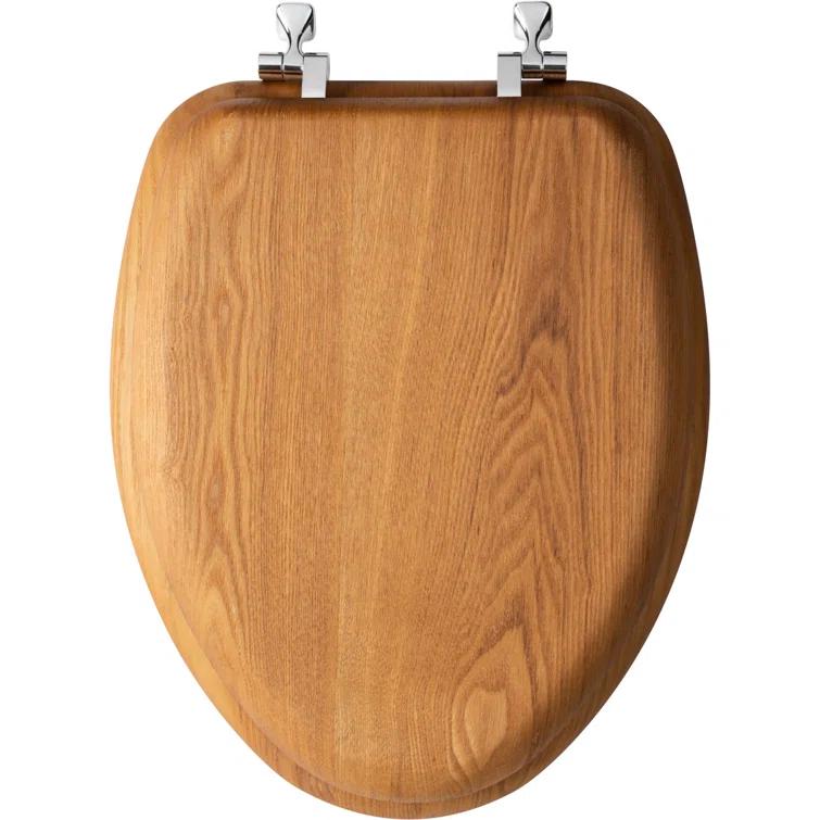 Mayfair Natural Reflections Elongated Wood Veneer Natural Oak Chrome Hinge Toilet Seat