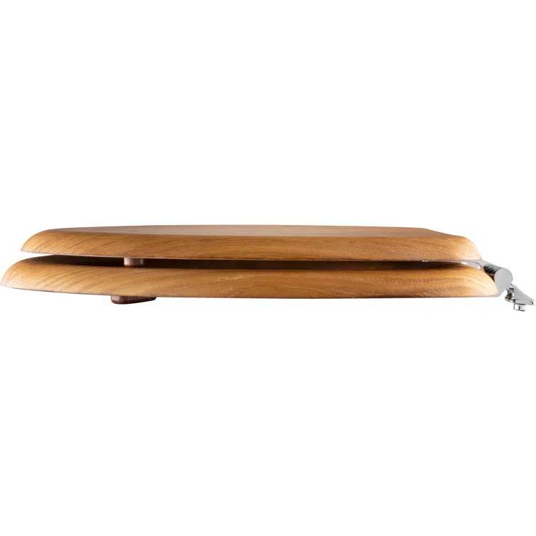 Mayfair Natural Reflections Elongated Wood Veneer Natural Oak Chrome Hinge Toilet Seat