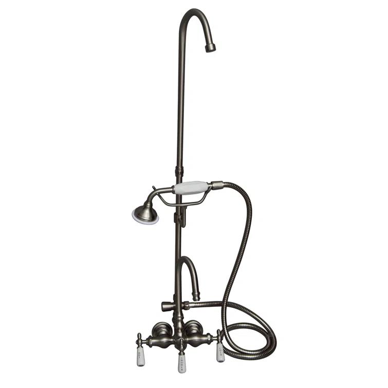 Barclay 3 Handle Bathroom Clawfoot Tub Faucet with Diverter 4023-PL-BN