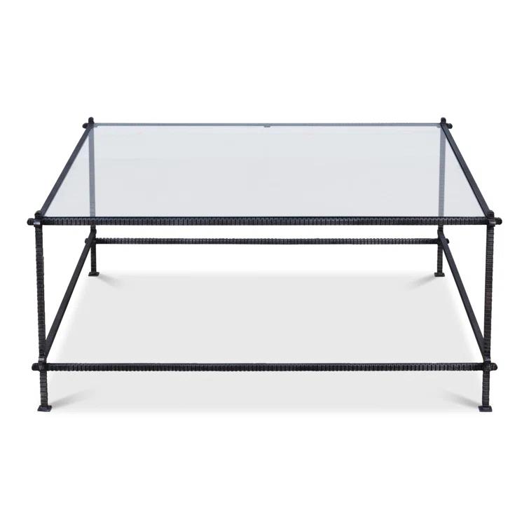 Traditional White Square Metal and Glass Coffee Table with Storage