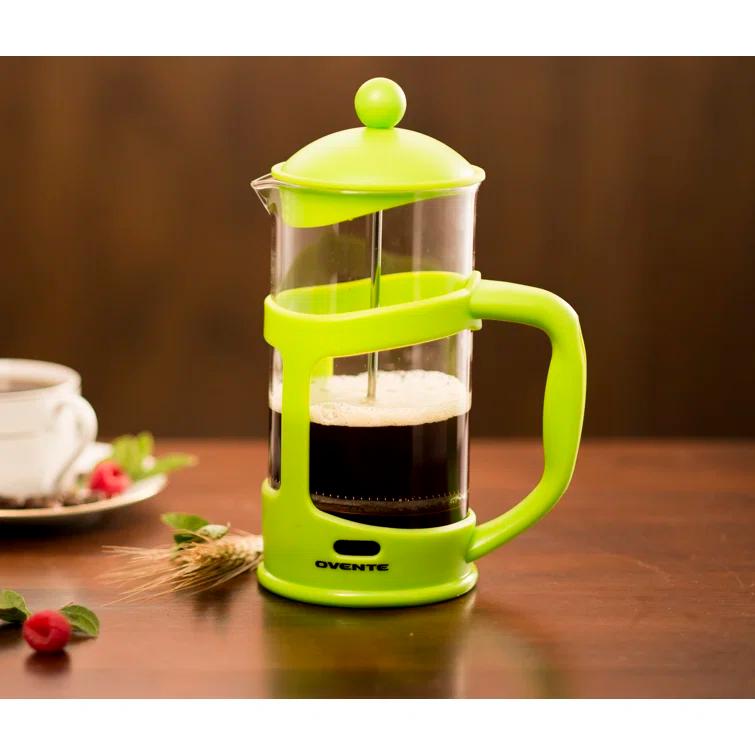 Ovente FPT34R OVENTE French Press Coffee Maker, Heat Resistant Borosilicate Glass with 4 Filter Stainless-Steel System, BPA-Free Portable Pitcher Perfect for Hot & Cold Brew