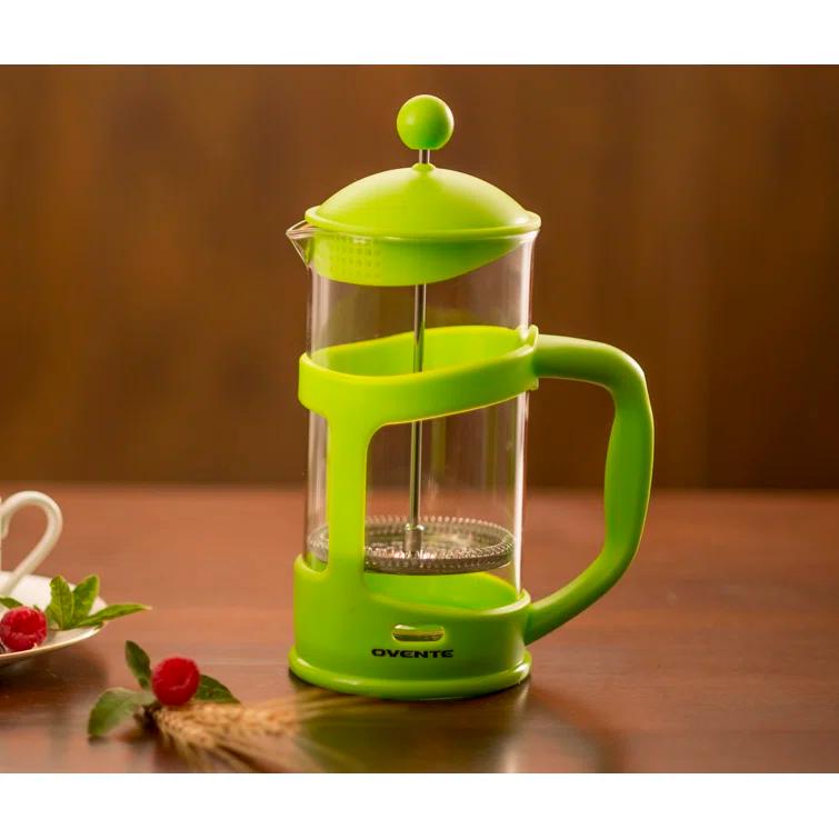 Ovente FPT34R OVENTE French Press Coffee Maker, Heat Resistant Borosilicate Glass with 4 Filter Stainless-Steel System, BPA-Free Portable Pitcher Perfect for Hot & Cold Brew