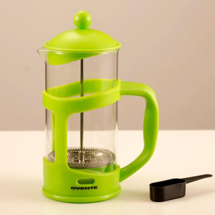 Ovente FPT34R OVENTE French Press Coffee Maker, Heat Resistant Borosilicate Glass with 4 Filter Stainless-Steel System, BPA-Free Portable Pitcher Perfect for Hot & Cold Brew
