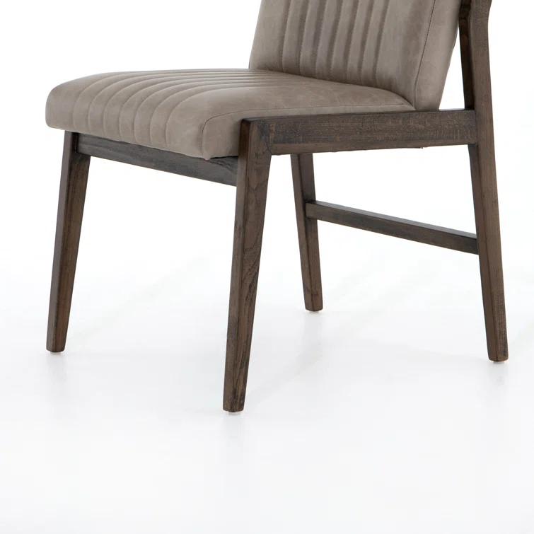 Alice Gray Top-Grain Leather Upholstered Dining Chair with Beech Wood Legs