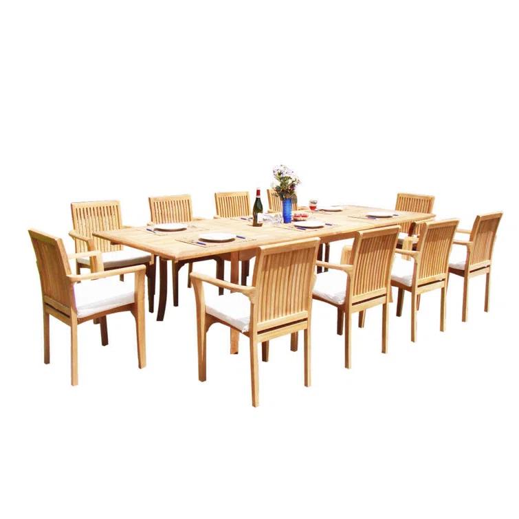 Wholesale Teak 13-Piece Patio Dining Set, Table & Lua Stacking Chairs Grade-A Teak