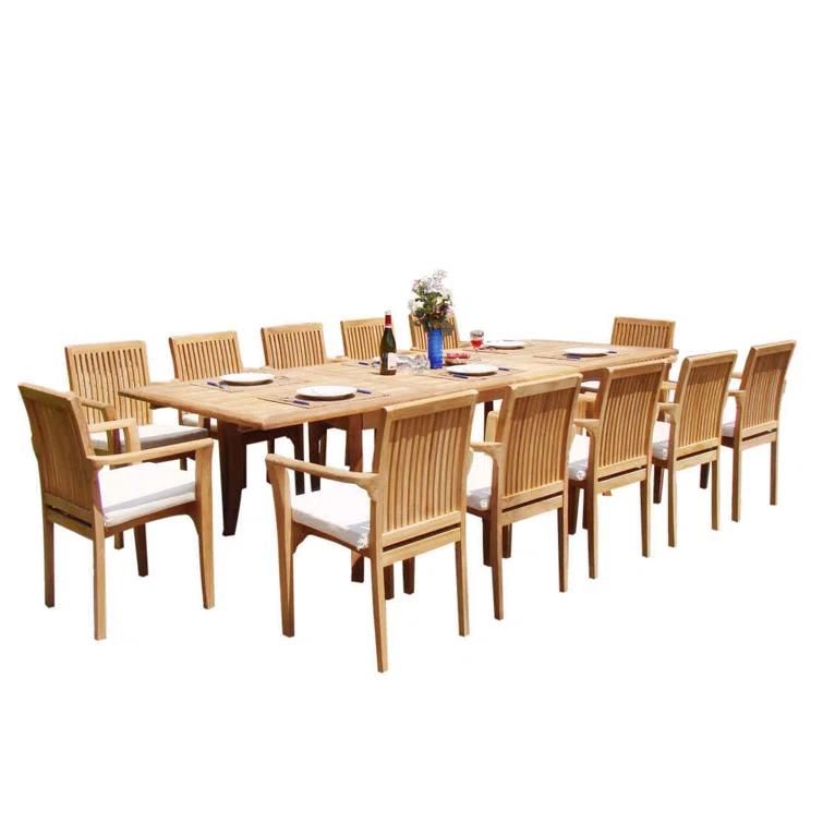 Wholesale Teak 13-Piece Patio Dining Set, Table & Lua Stacking Chairs Grade-A Teak