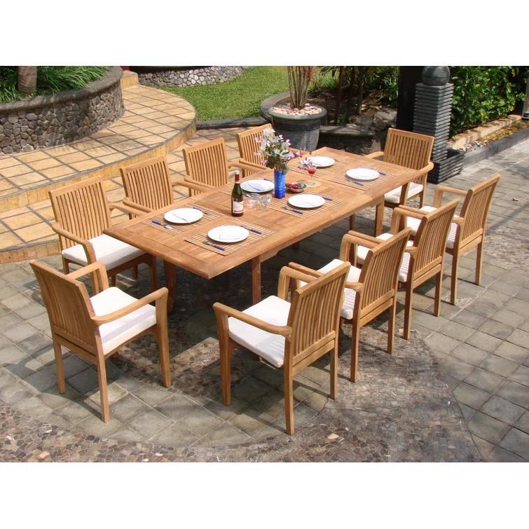 Wholesale Teak 13-Piece Patio Dining Set, Table & Lua Stacking Chairs Grade-A Teak