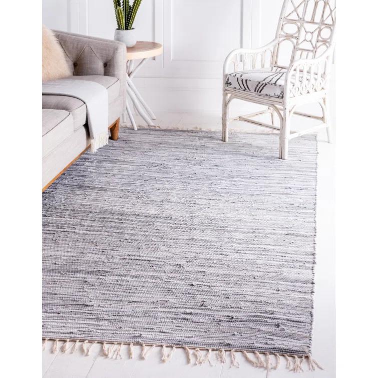 Prather Striped Hand-Knotted Cotton Gray Area Rug