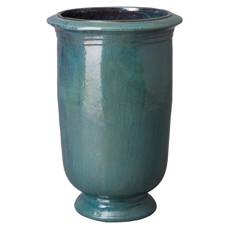 Emissary Round 21.0-Inches W Extra Large Blue Ceramic Indoor/Outdoor Planter with Drainage Holes