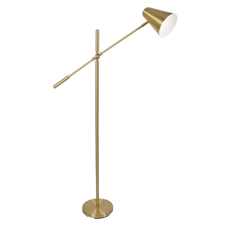 OttLite OttLite Archer Floor Lamp - Mid-Century Modern Design, Satin Brass Finish, LED, Adjustable Shade