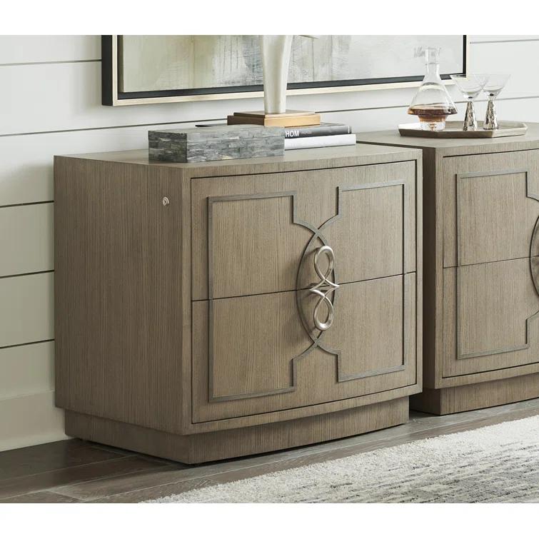 Beige Quartered Ash Veneer Transitional Lockable File Cabinet