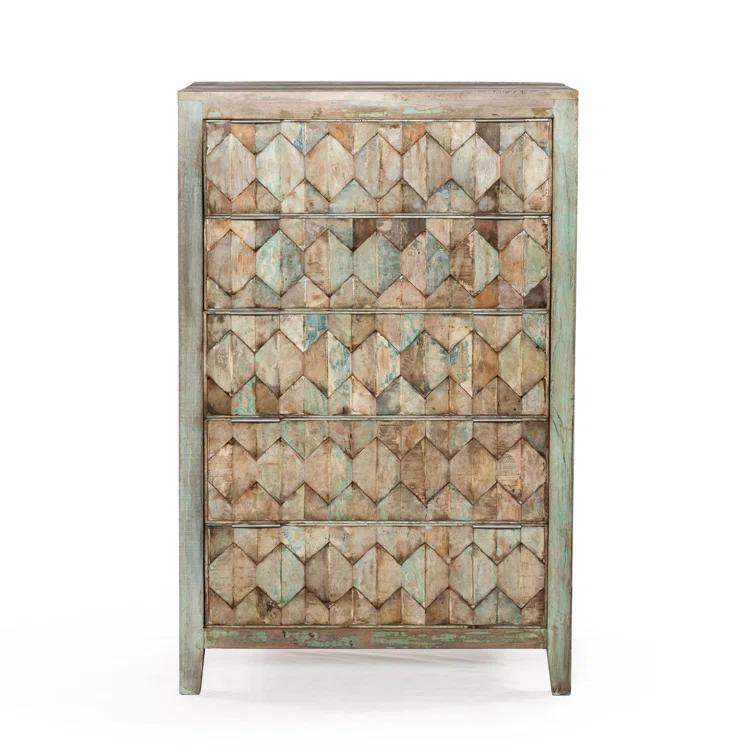 Cordoba Vintage Teal 5-Drawer Vertical Teak Dresser