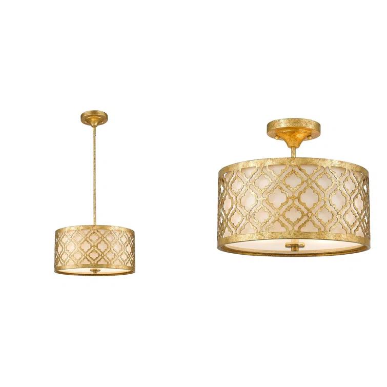 Arabella 2 - Light Distressed Gold Drum Pendant