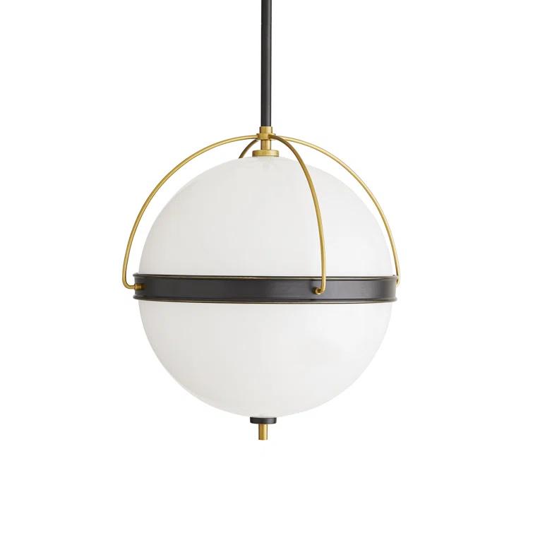 Opal Glass Globe Pendant with Antique Brass Piping 19"