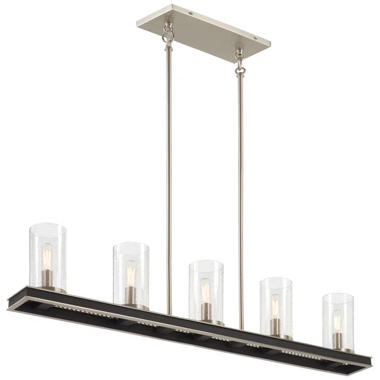 Minka Lavery Coal Nickel Linear Pendant Chandelier 40" Wide Modern Seeded Glass Shade 5-Light Fixture for Kitchen Island House