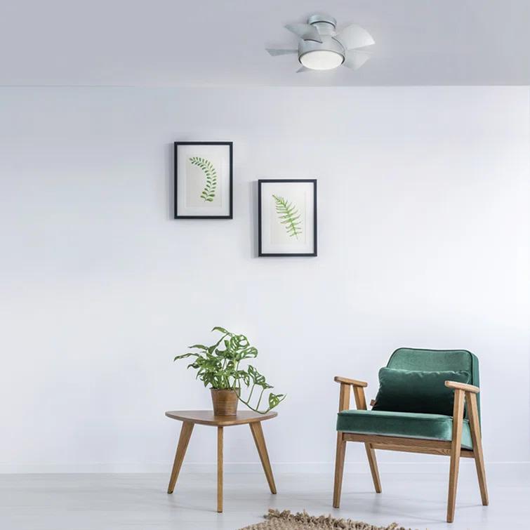 Vox 5 - Blade Indoor/Outdoor Smart Flush Mount Ceiling Fan with Remote Control and LED Light Kit