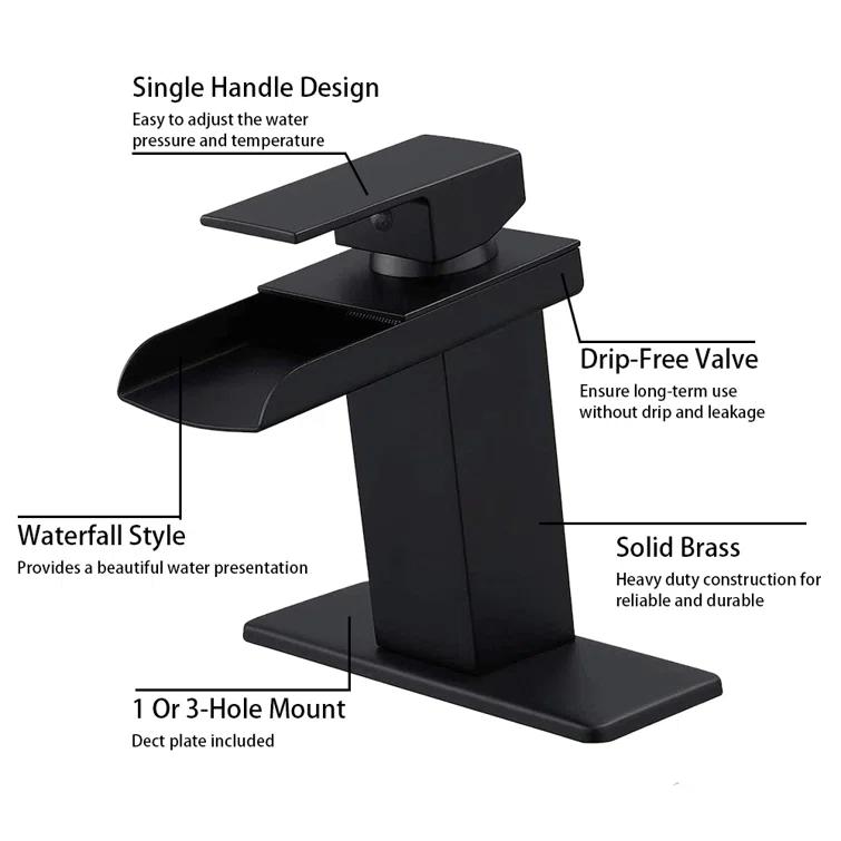 VIBRANTBATH Waterfall Single Hole Single-Handle Low-Arc Bathroom Faucet With Pop-up Drain Assembly in Gold 8009C-2