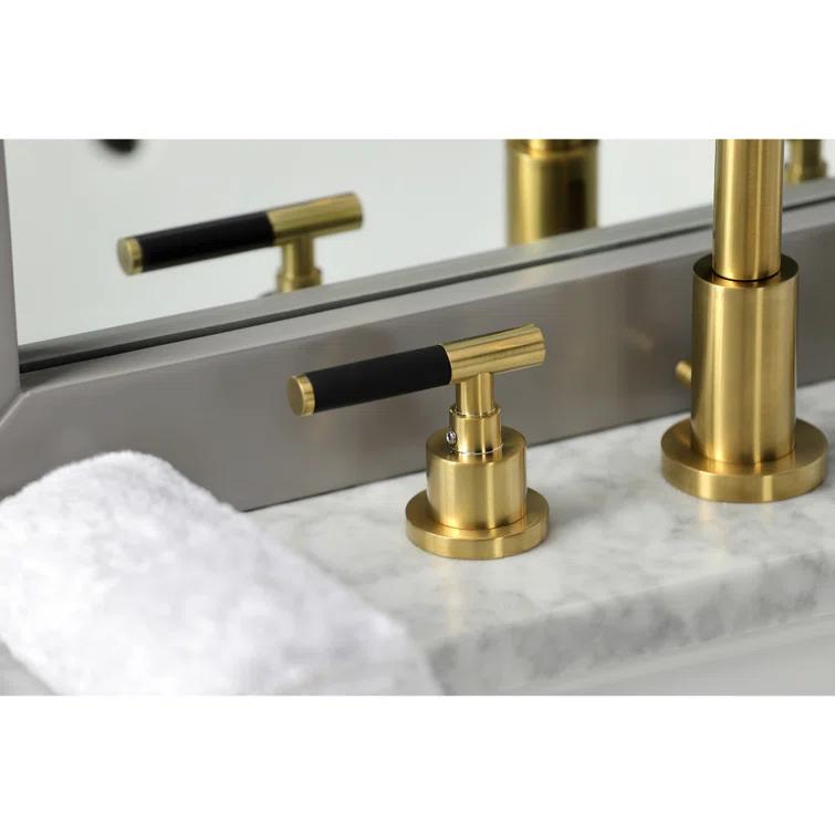 Kingston Brass Kaiser Two-Handle 3-Hole Deck Mount Widespread Bathroom Faucet with Brass Pop-Up Drain