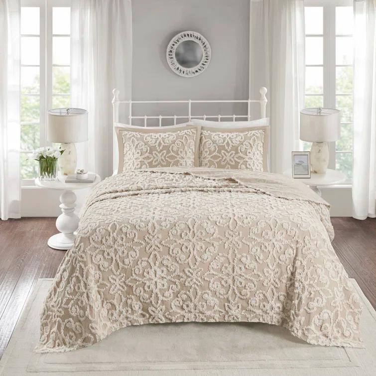 Kelly Clarkson Home Emberly Tufted 100% Cotton Sateen Coverlet Set in Farmhouse Style