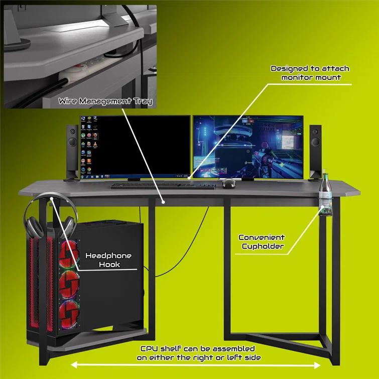 Quest Gaming Desk with CPU Stand