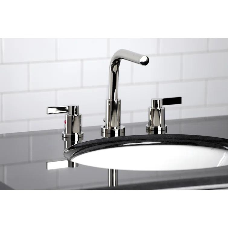 Kingston Brass NuvoFusion Two-Handle 3-Hole Deck Mount Widespread Bathroom Faucet with Brass Pop-Up Drain