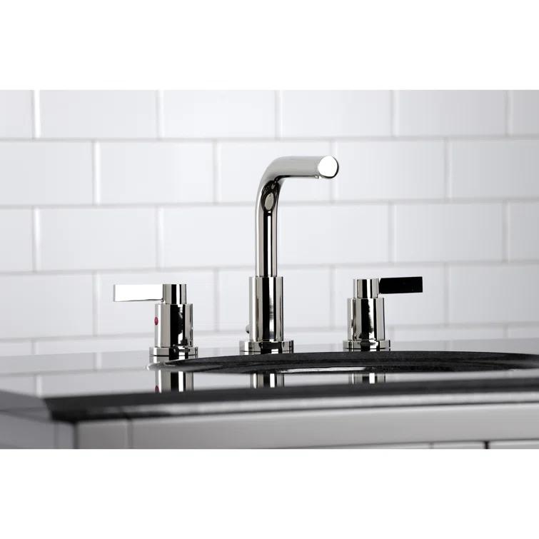 Kingston Brass NuvoFusion Two-Handle 3-Hole Deck Mount Widespread Bathroom Faucet with Brass Pop-Up Drain