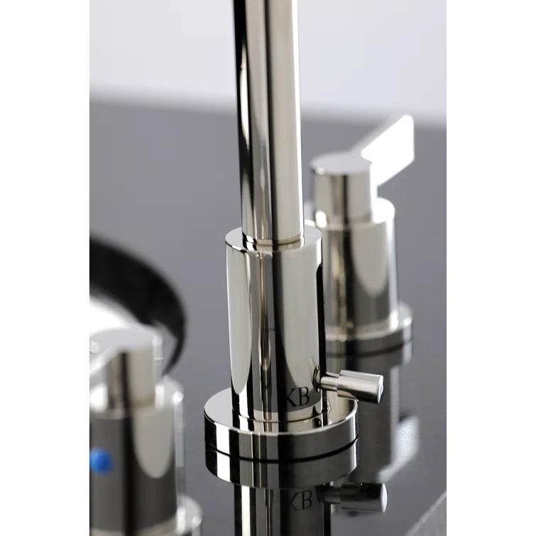 Kingston Brass NuvoFusion Two-Handle 3-Hole Deck Mount Widespread Bathroom Faucet with Brass Pop-Up Drain