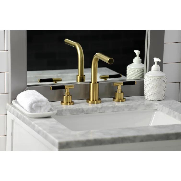 Kingston Brass Kaiser Two-Handle 3-Hole Deck Mount Widespread Bathroom Faucet with Brass Pop-Up Drain