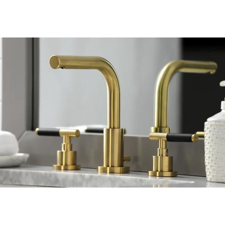 Kingston Brass Kaiser Two-Handle 3-Hole Deck Mount Widespread Bathroom Faucet with Brass Pop-Up Drain