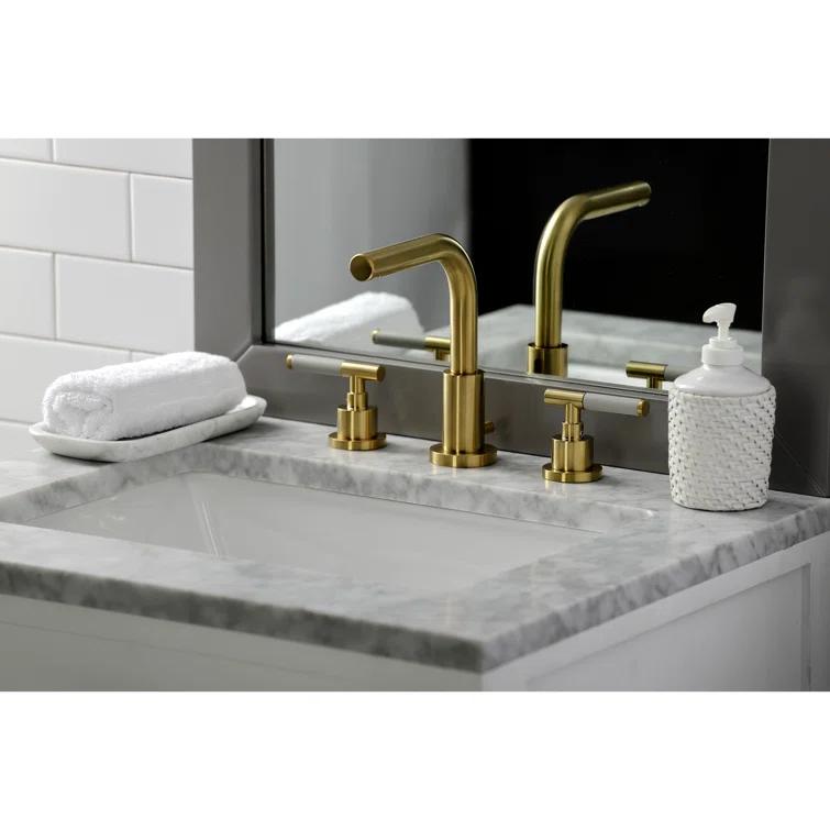 Kingston Brass Kaiser Two-Handle 3-Hole Deck Mount Widespread Bathroom Faucet with Brass Pop-Up Drain