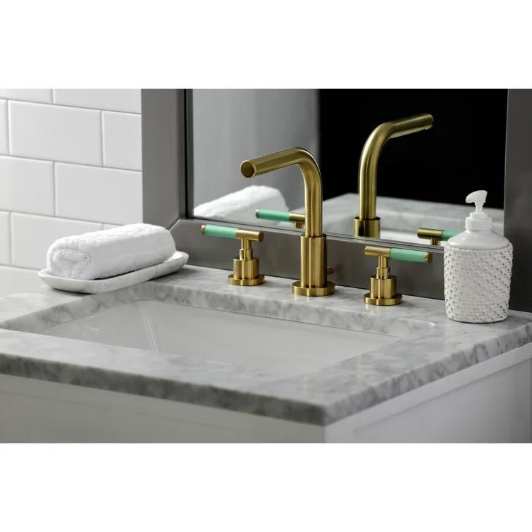 Kingston Brass Kaiser Two-Handle 3-Hole Deck Mount Widespread Bathroom Faucet with Brass Pop-Up Drain