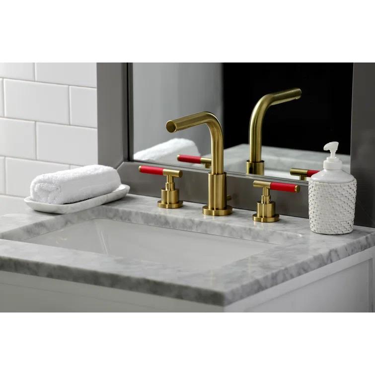 Kingston Brass Kaiser Two-Handle 3-Hole Deck Mount Widespread Bathroom Faucet with Brass Pop-Up Drain