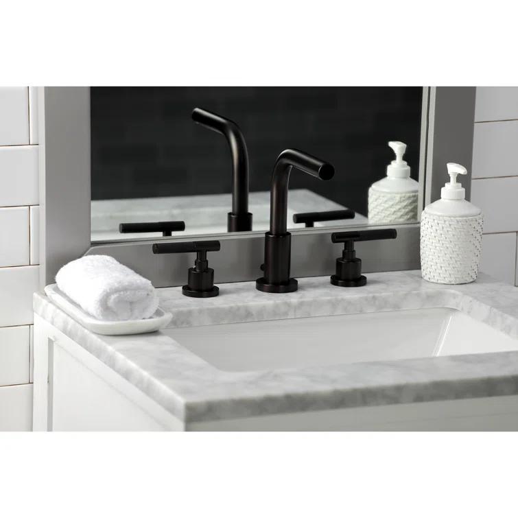 Kingston Brass Kaiser Two-Handle 3-Hole Deck Mount Widespread Bathroom Faucet with Brass Pop-Up Drain