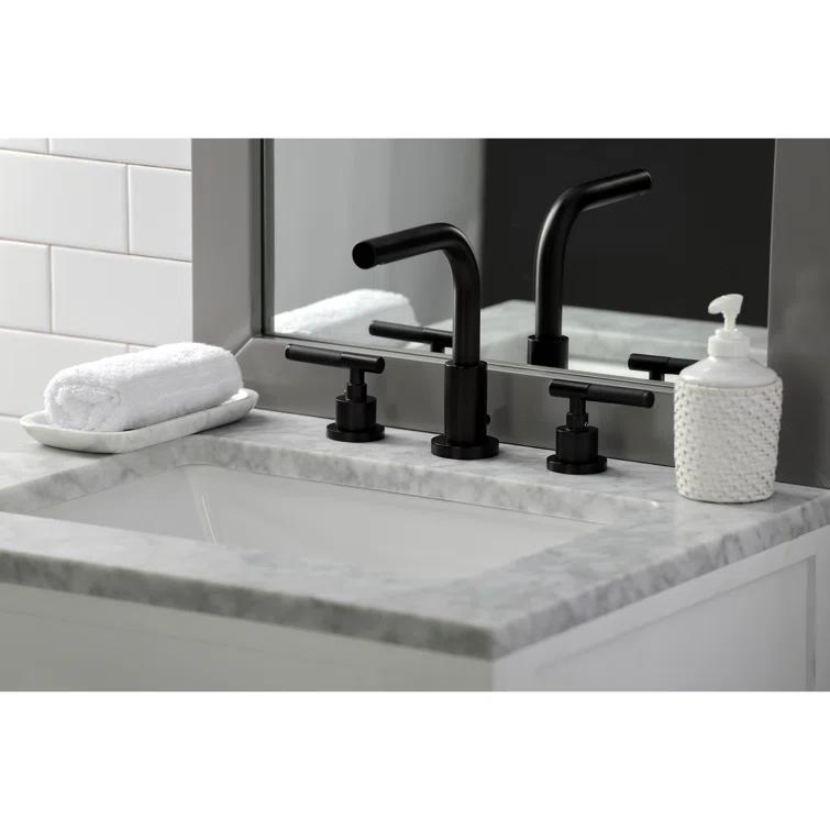 Kingston Brass Kaiser Two-Handle 3-Hole Deck Mount Widespread Bathroom Faucet with Brass Pop-Up Drain
