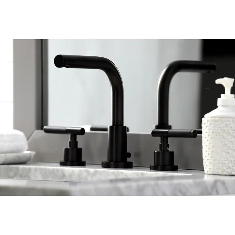 Kingston Brass Kaiser Two-Handle 3-Hole Deck Mount Widespread Bathroom Faucet with Brass Pop-Up Drain